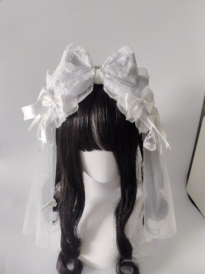 Lolita Pearl Bow Headband with Detachable Veil