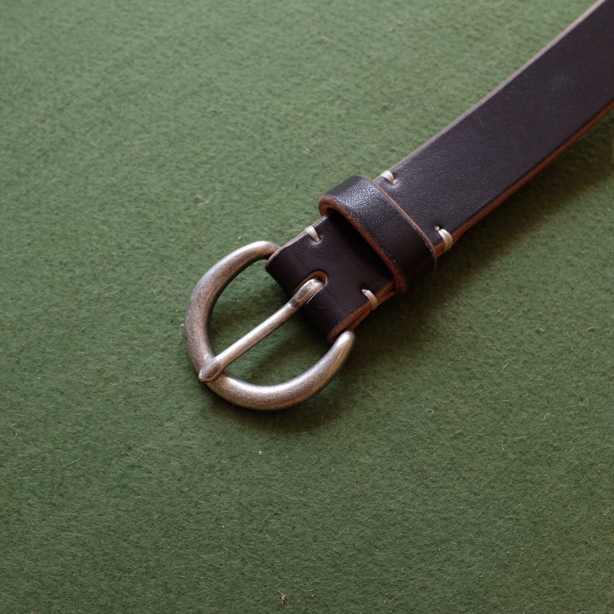 Dark Brown Leather Belt with Silver-Plated Brass Buckle