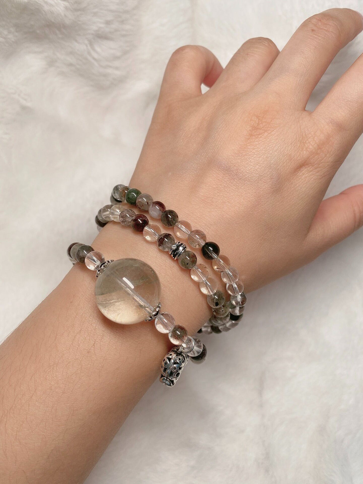Natural Phantom Quartz Triple Wrap Bracelet