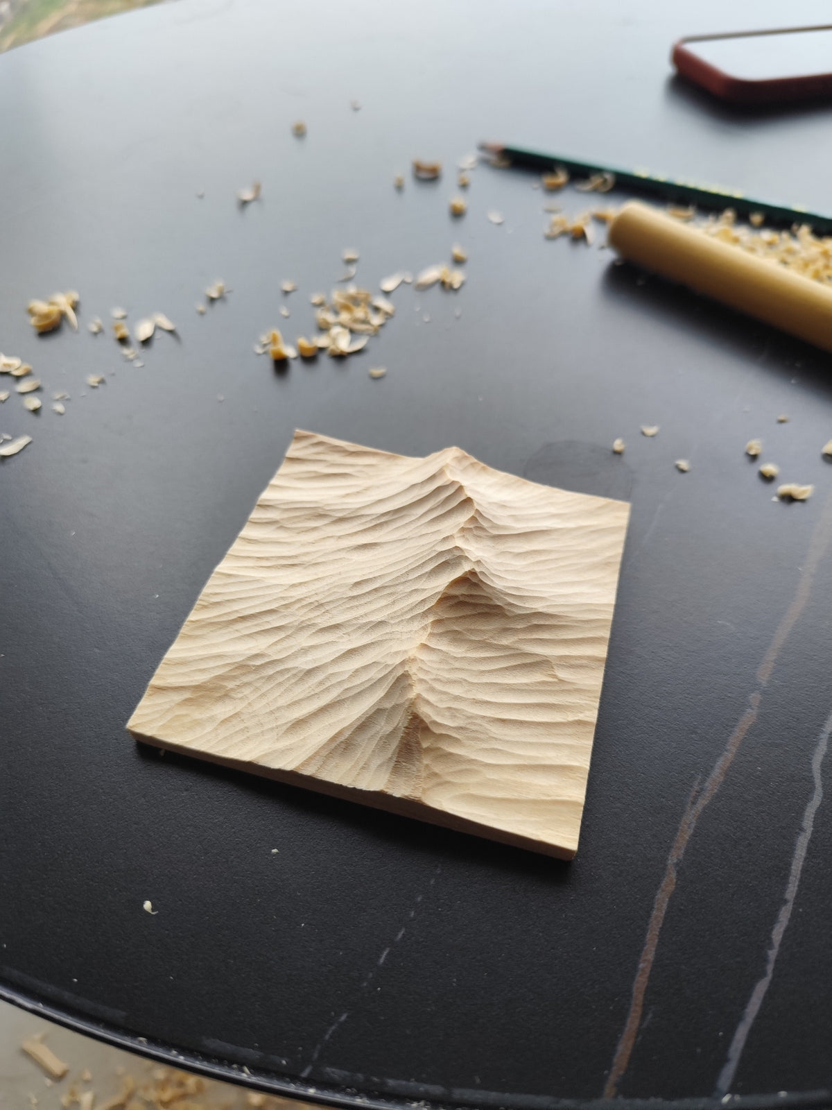 Handcrafted Basswood Mountain Relief Carving