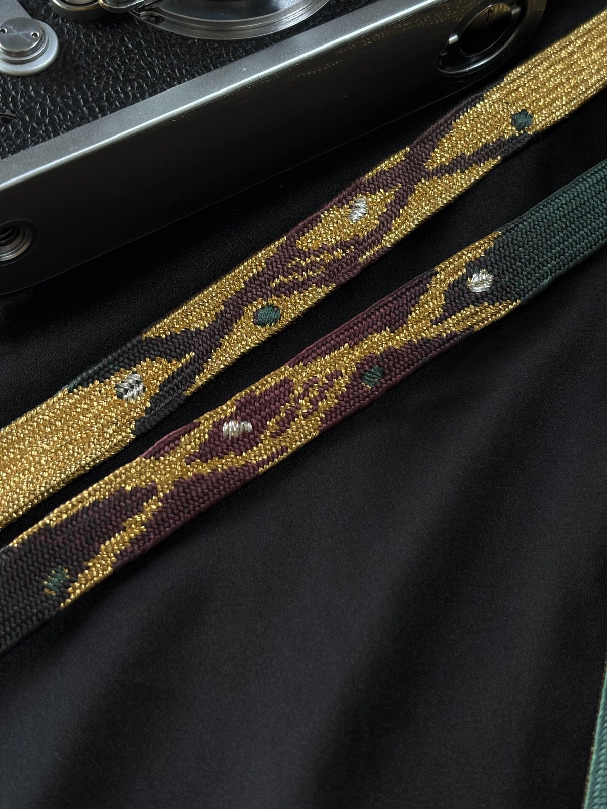 Japanese Silk Camera Strap Dark Green Gold