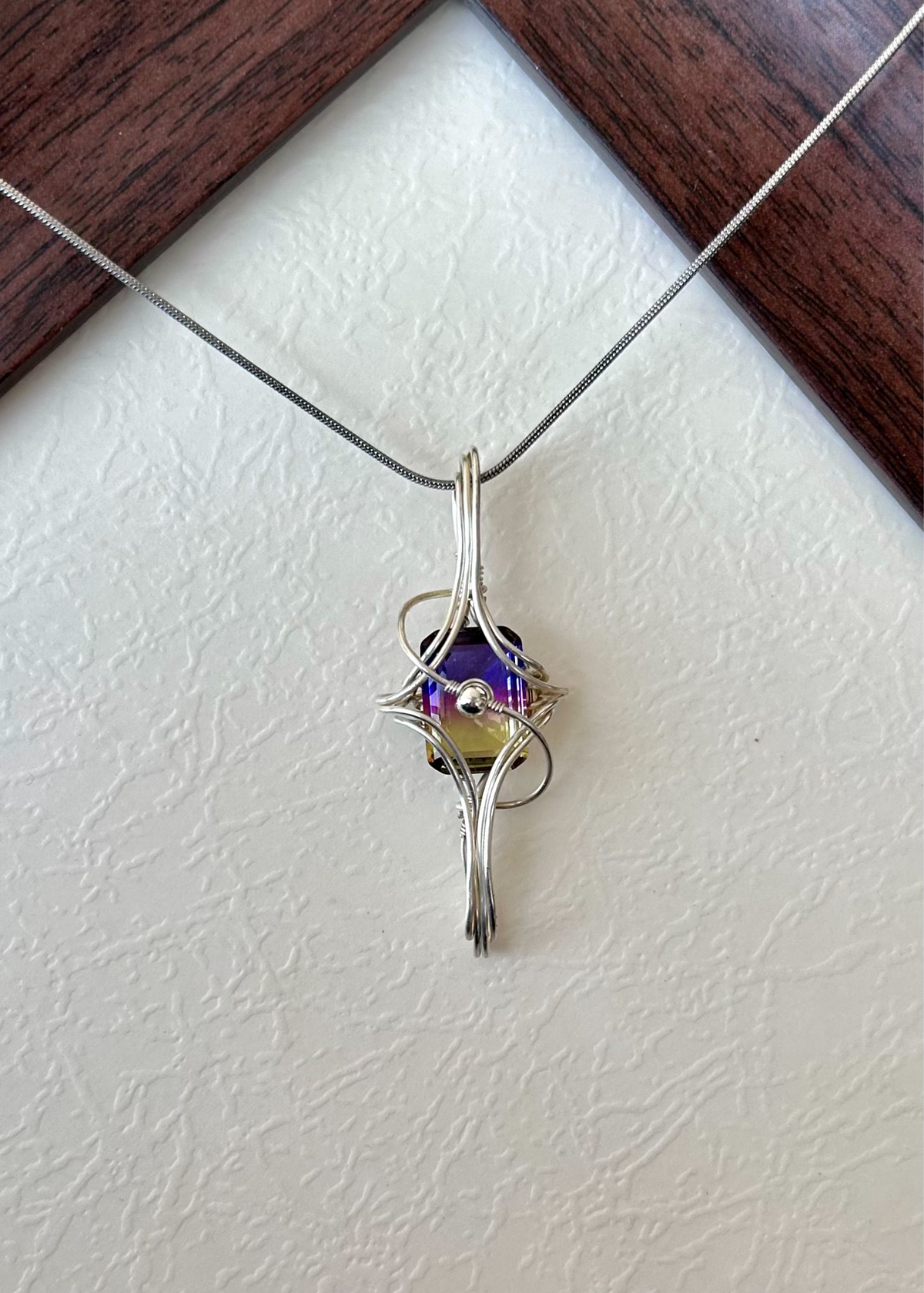 Dichroic Gemstone Wire Wrapped Pendant Necklace
