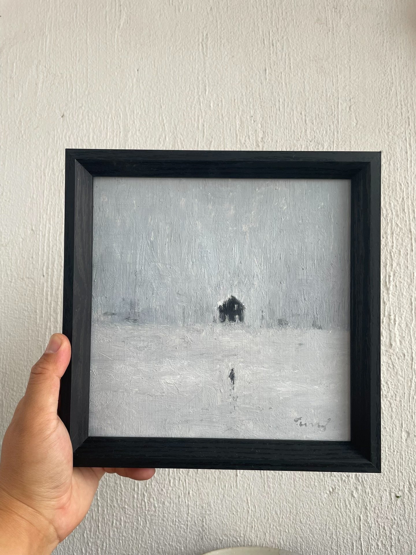 Hand-Painted Oil Artwork 20x20cm Canvas in 25x25cm Black Frame