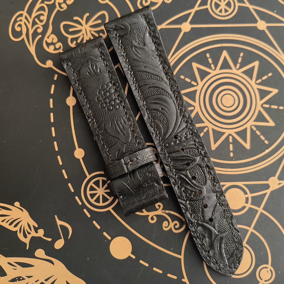 Black Leather Embossed Watch Strap 22mm