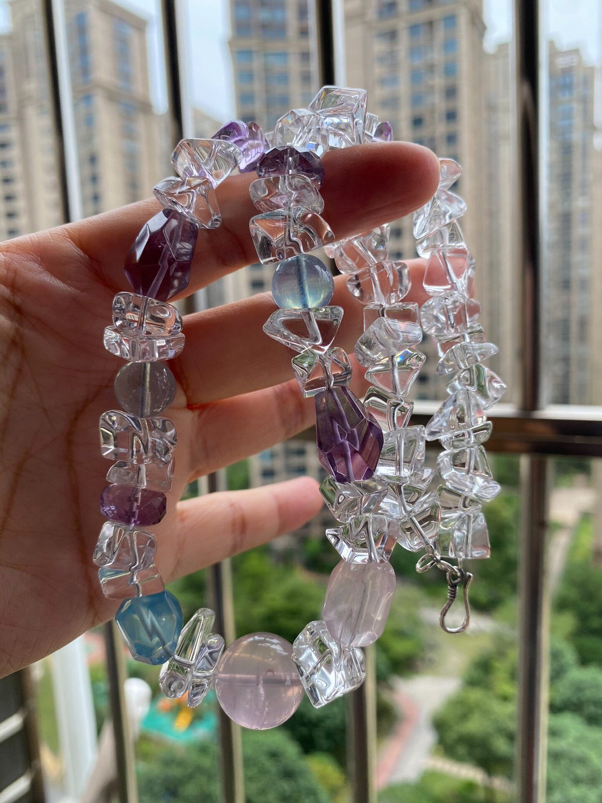 Collier en Cristal Multi-Pierres Quartz Rose