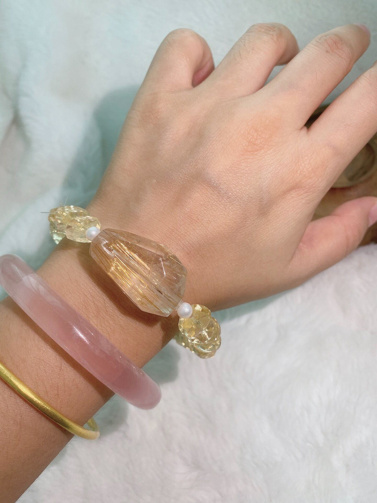 Citrine Beaded Bracelet with Rutilated Quartz