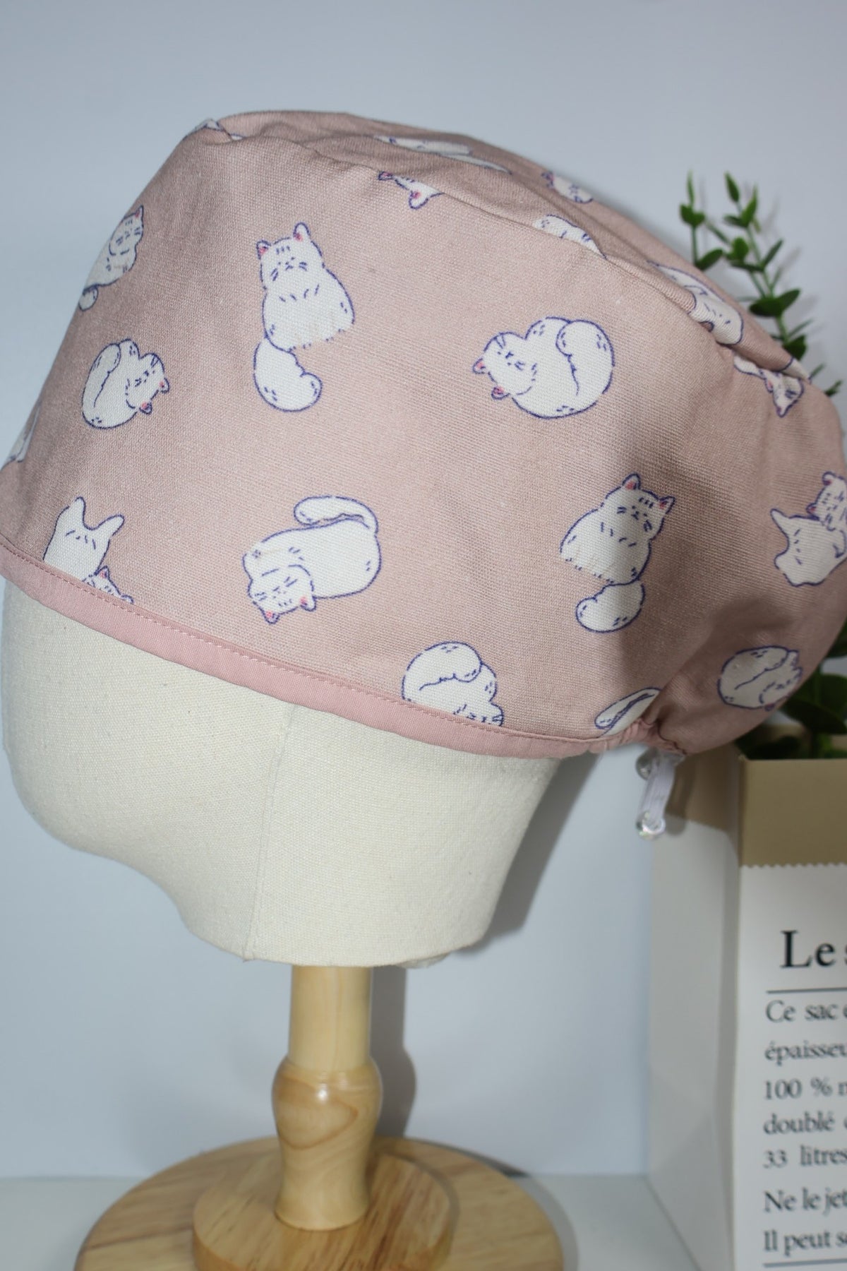Dusty Pink Cat Print Surgical Cap