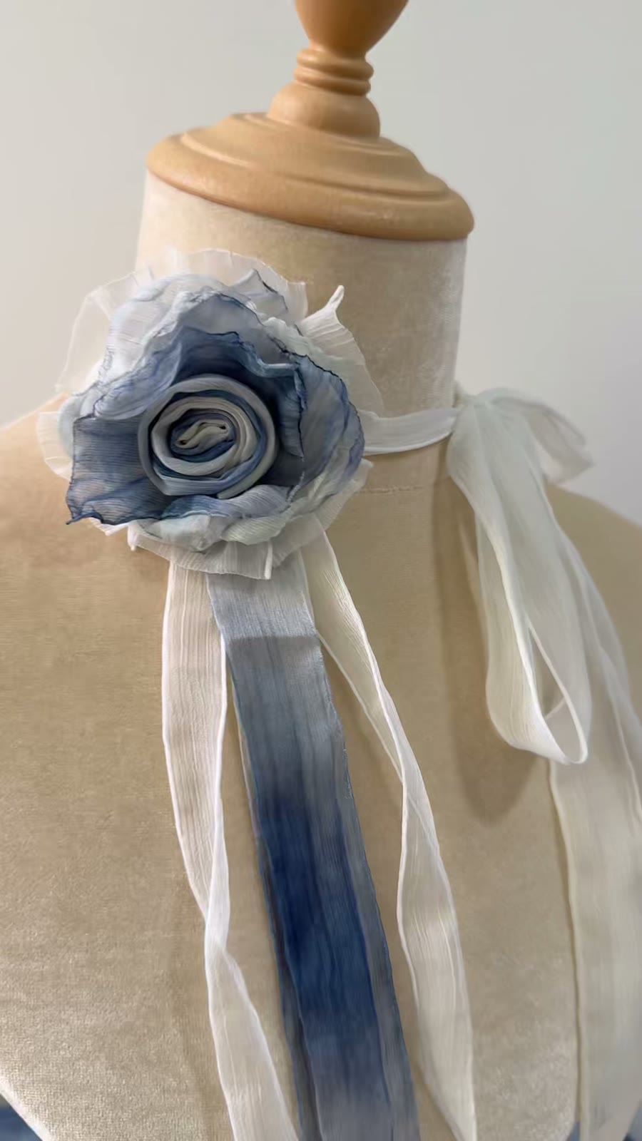 Handcrafted Fabric Rose Choker Ink Wash