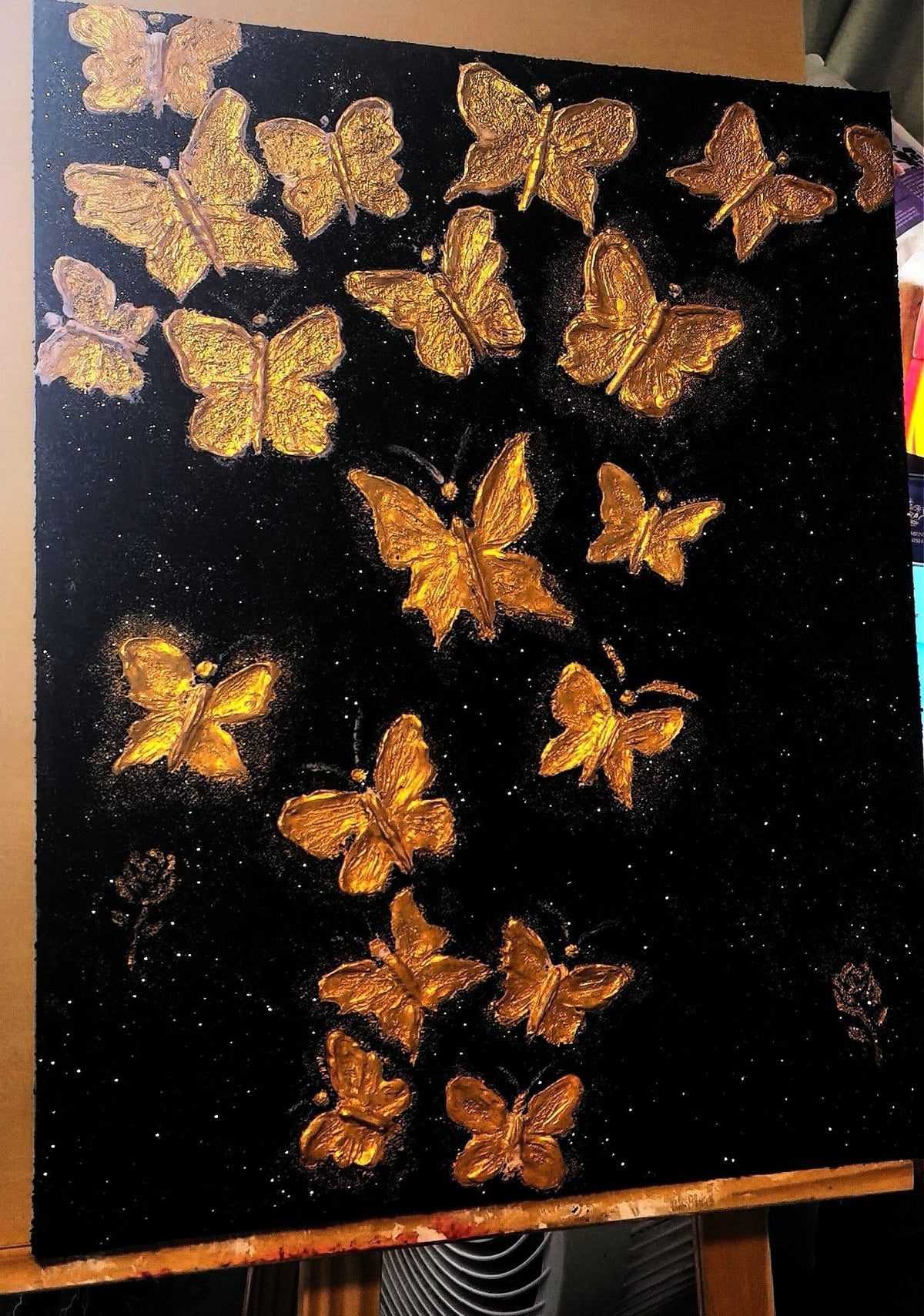 Quartz Sand Textured Gold Butterfly Art