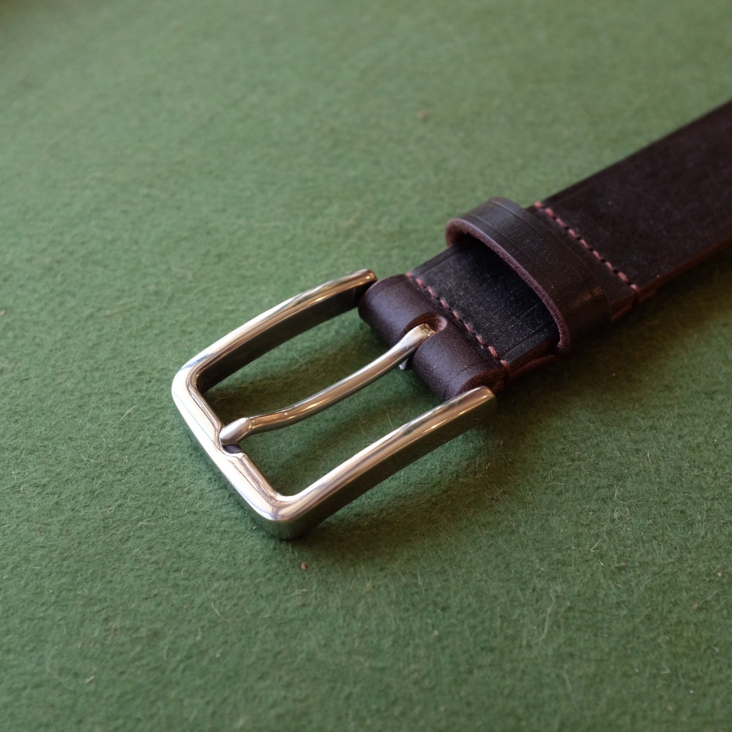 Dark Brown Leather Belt with Silver Buckle