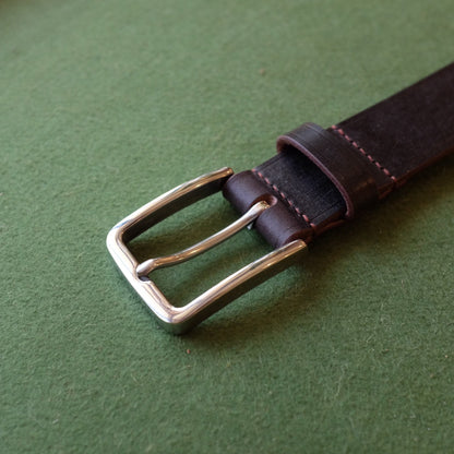Dark Brown Leather Belt with Silver Buckle