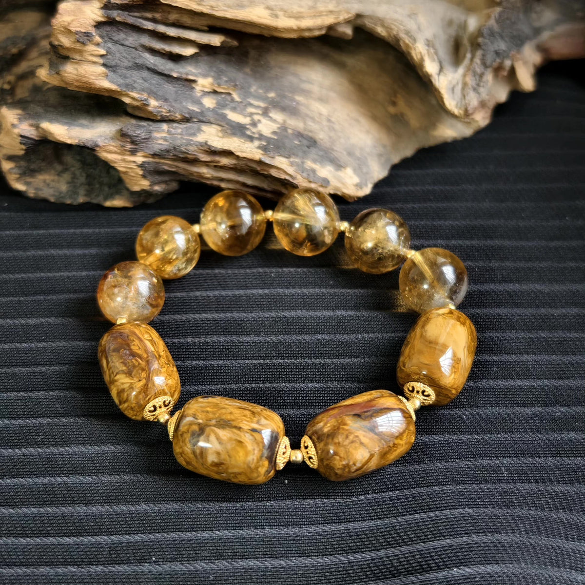 Golden Pietersite Yellow Quartz Silver Bracelet