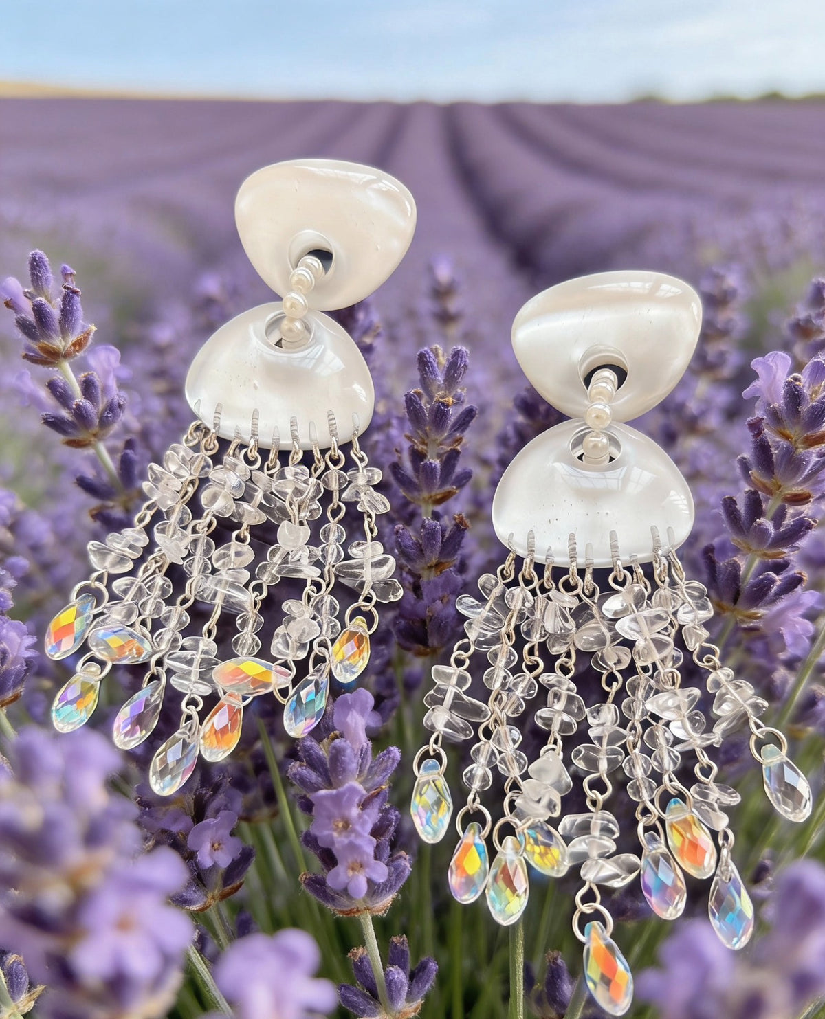 Crystal Fringe Shell Drop Earrings