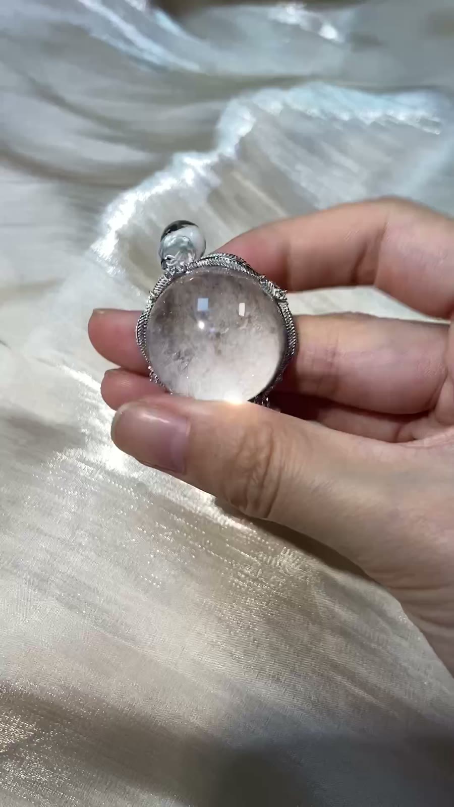 White Mica Cabochon Bracelet Sterling Silver