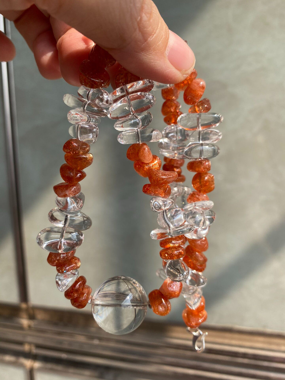 White Crystal Bead Necklace Gold Sun