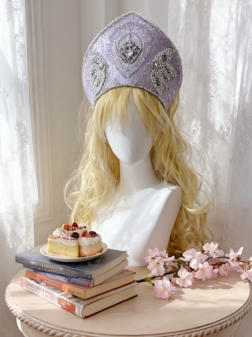 Lavendel Kokoshnik Lolita-krona med strass