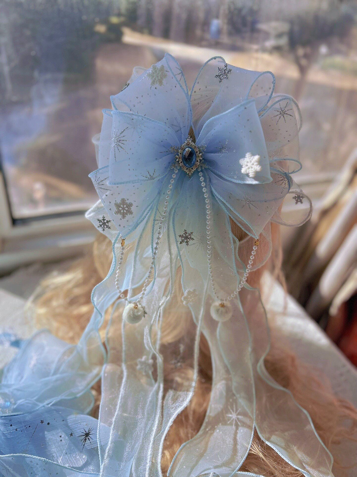 Blue Organza Bow Hair Clip
