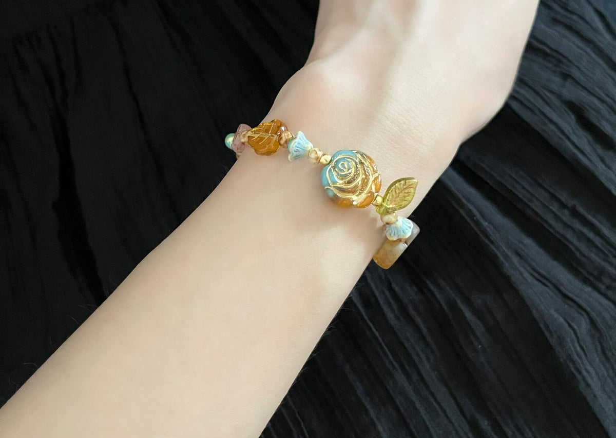 Bracelet Rose Perles de Verre Tchèques