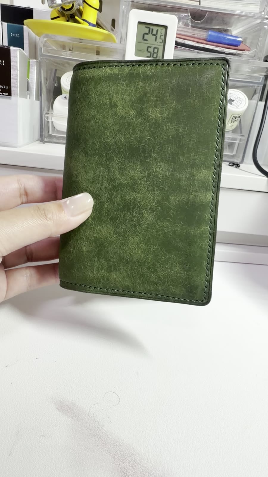 Hand Stitched Green Leather Bifold Binder Cover
