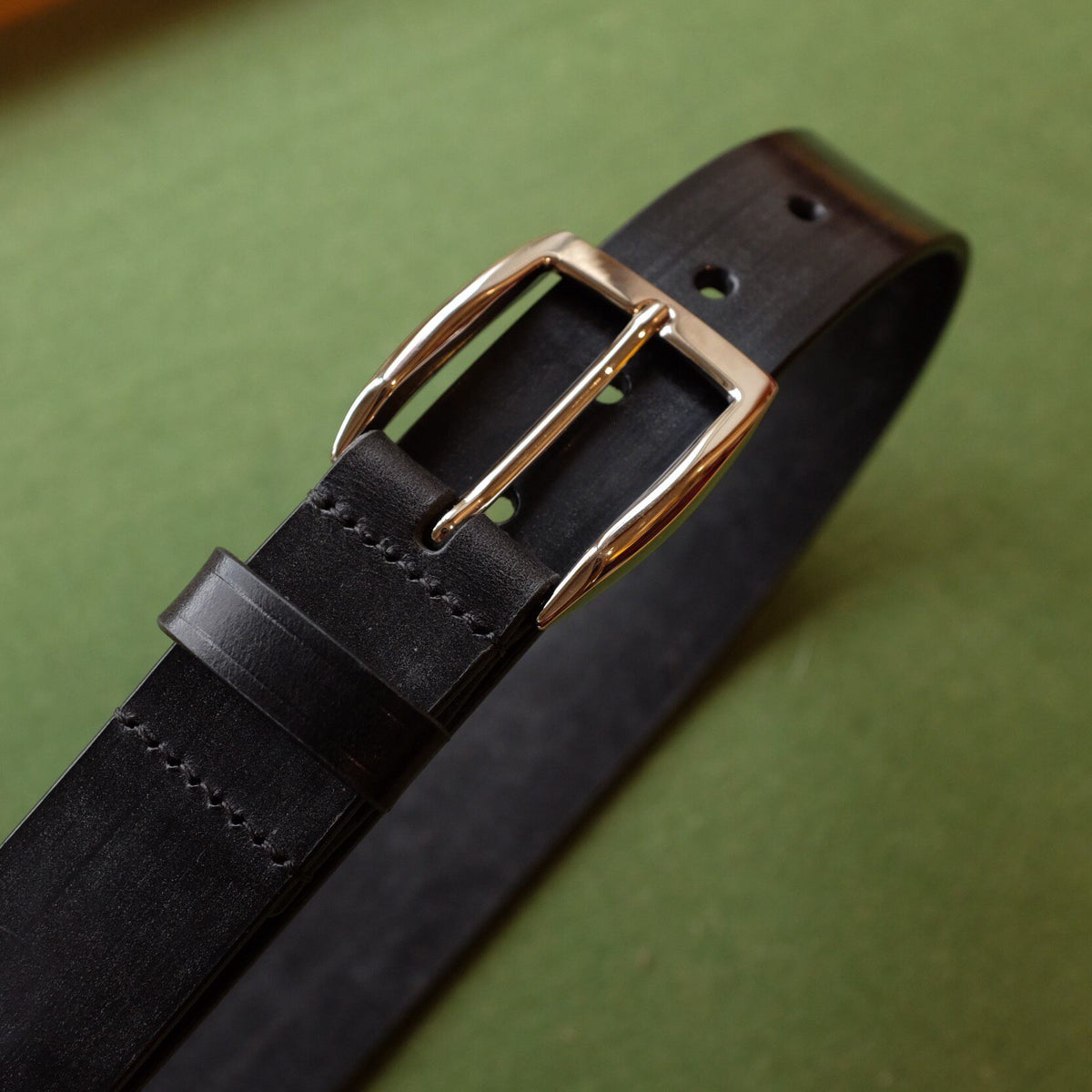 35mm Black Leather Belt with Solid Brass Buckle