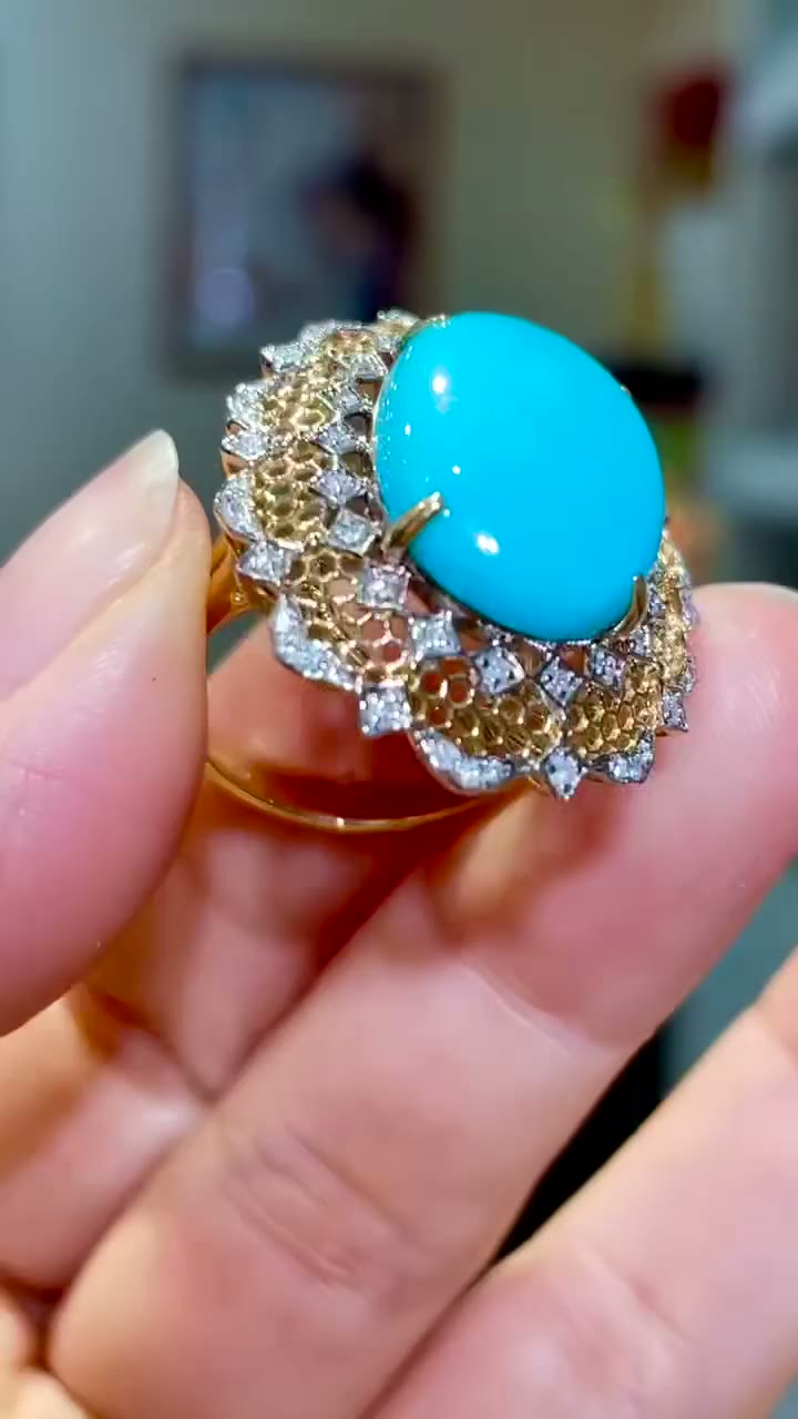18K Two-Tone Gold Turquoise Diamond Ring