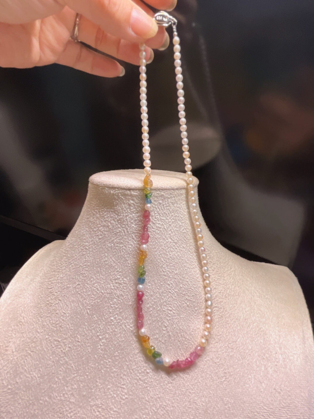 Freshwater Pearl Tourmaline Beaded Necklace