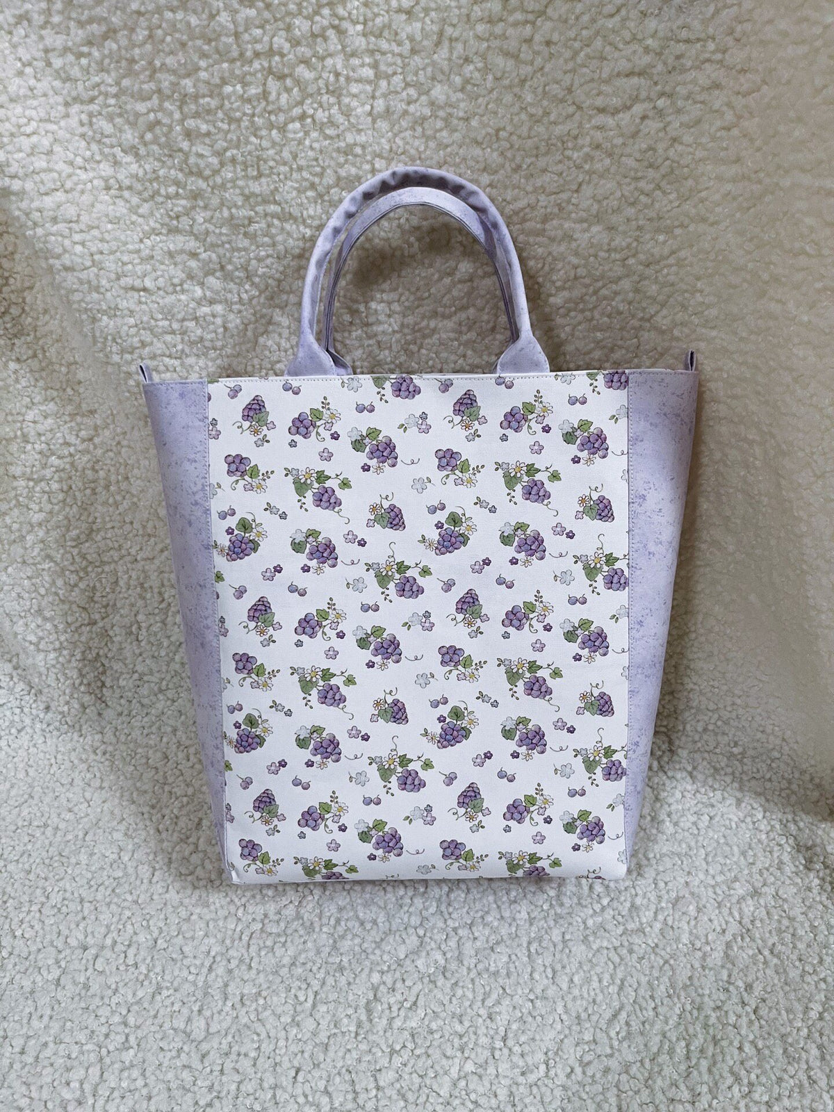 ハンドメイド 紫ぶどう コットンキャンバス トートバッグ