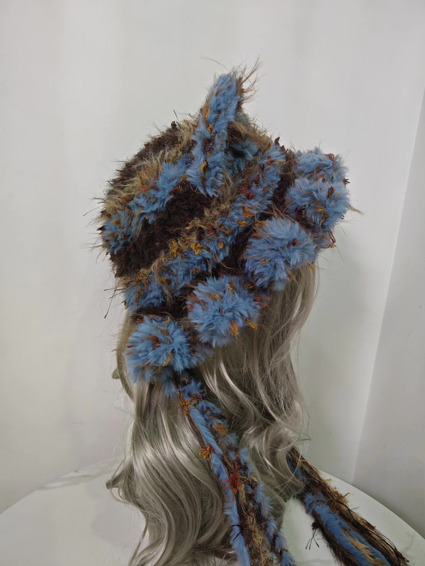 Brown-Blue Fox Hat with Ear Flaps