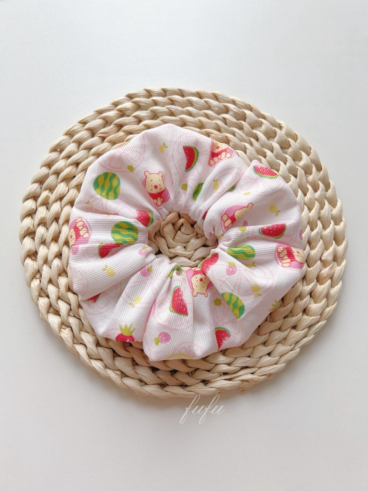 Pink Bear Watermelon Print Hair Scrunchie