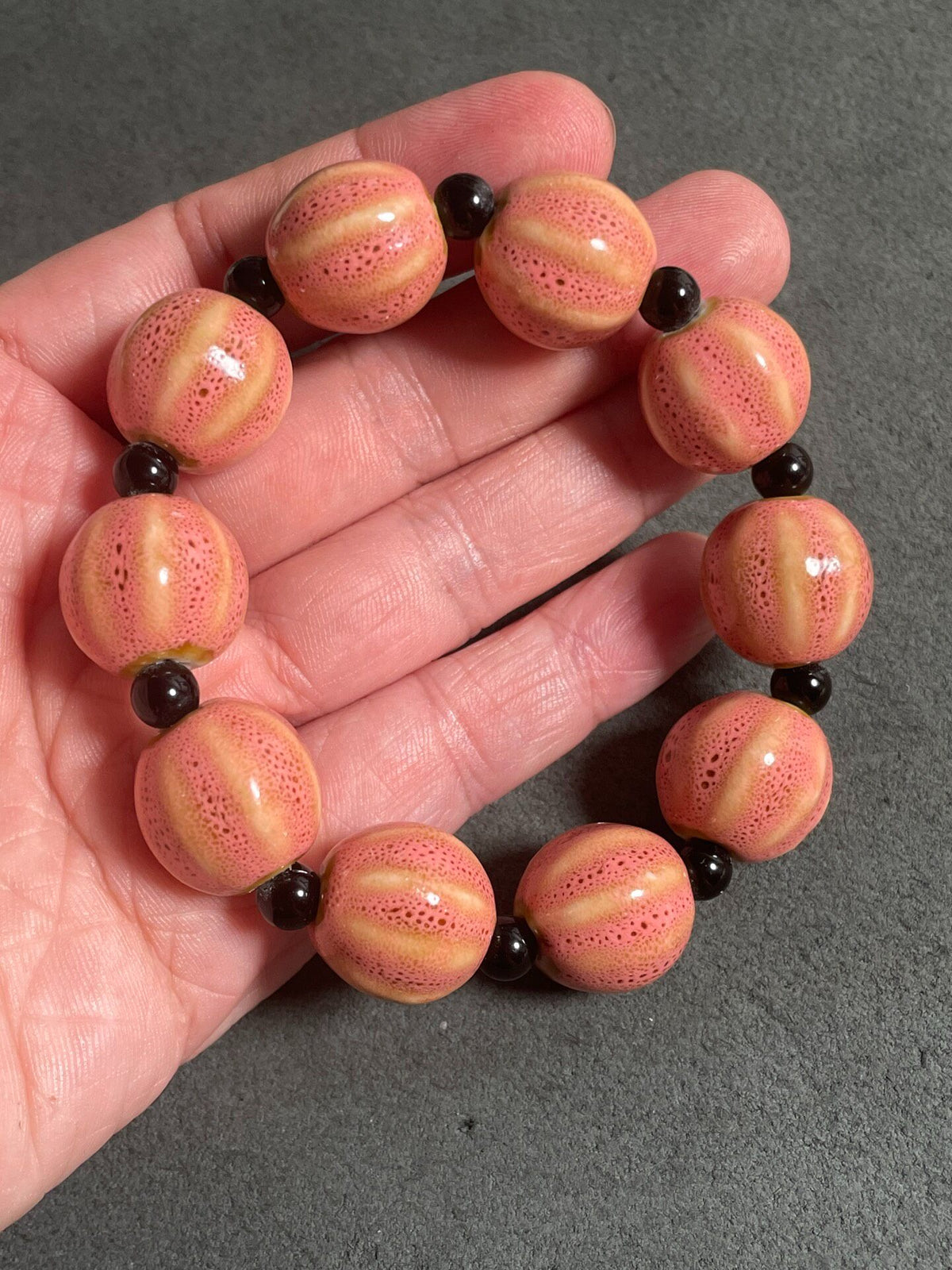 Porous Pink Bead Bracelet with Black Spacers