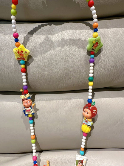 Beaded Phone Strap and Bag Chain with Cartoon Charms and Star Pendants