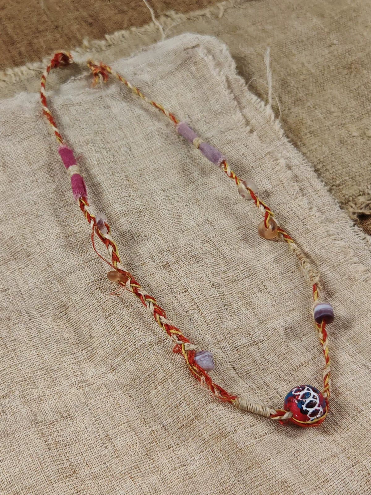 Nettle Cord Necklace with Nepalese Clay Bead