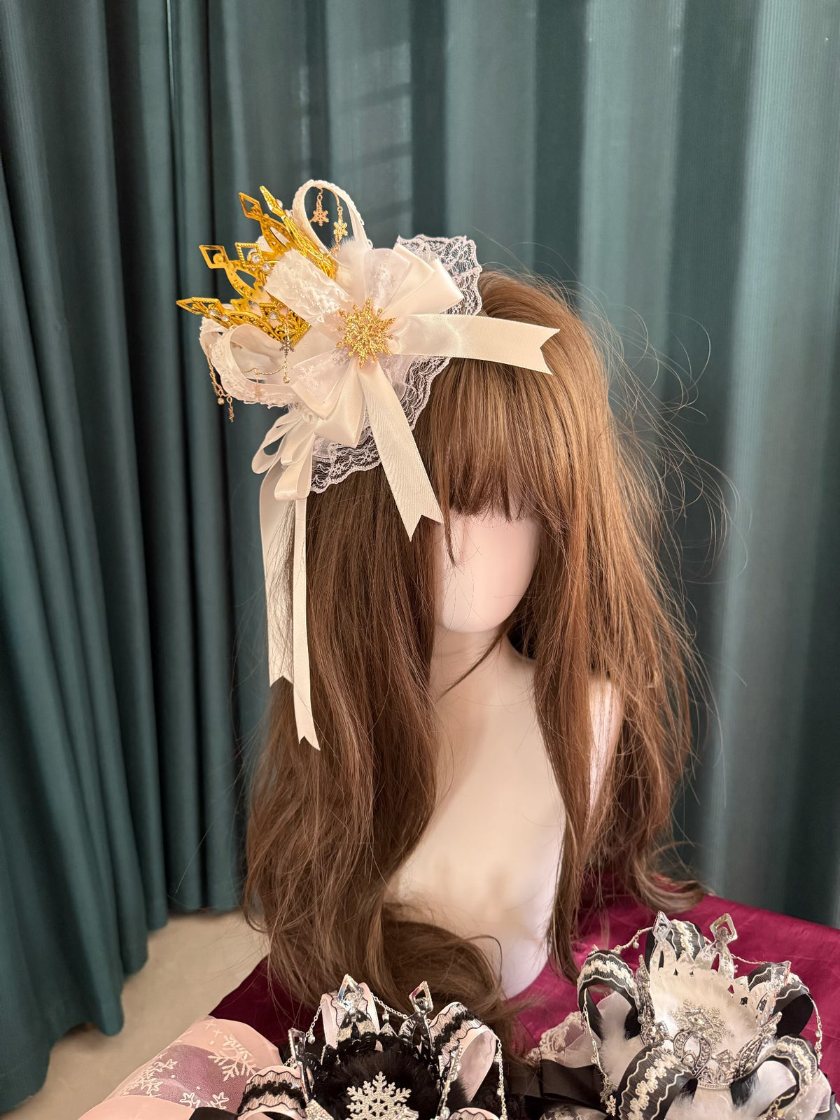 Gold Crown Mini Hat with Snowflake Lace