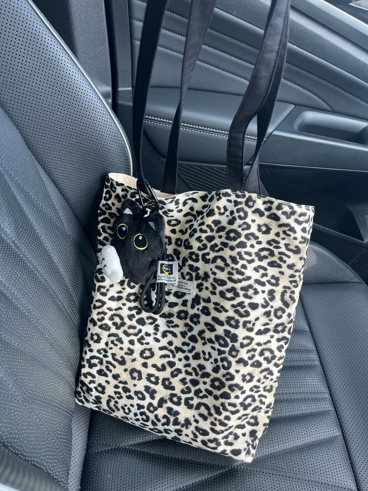 Handmade Leopard Print Canvas Shoulder Tote Bag