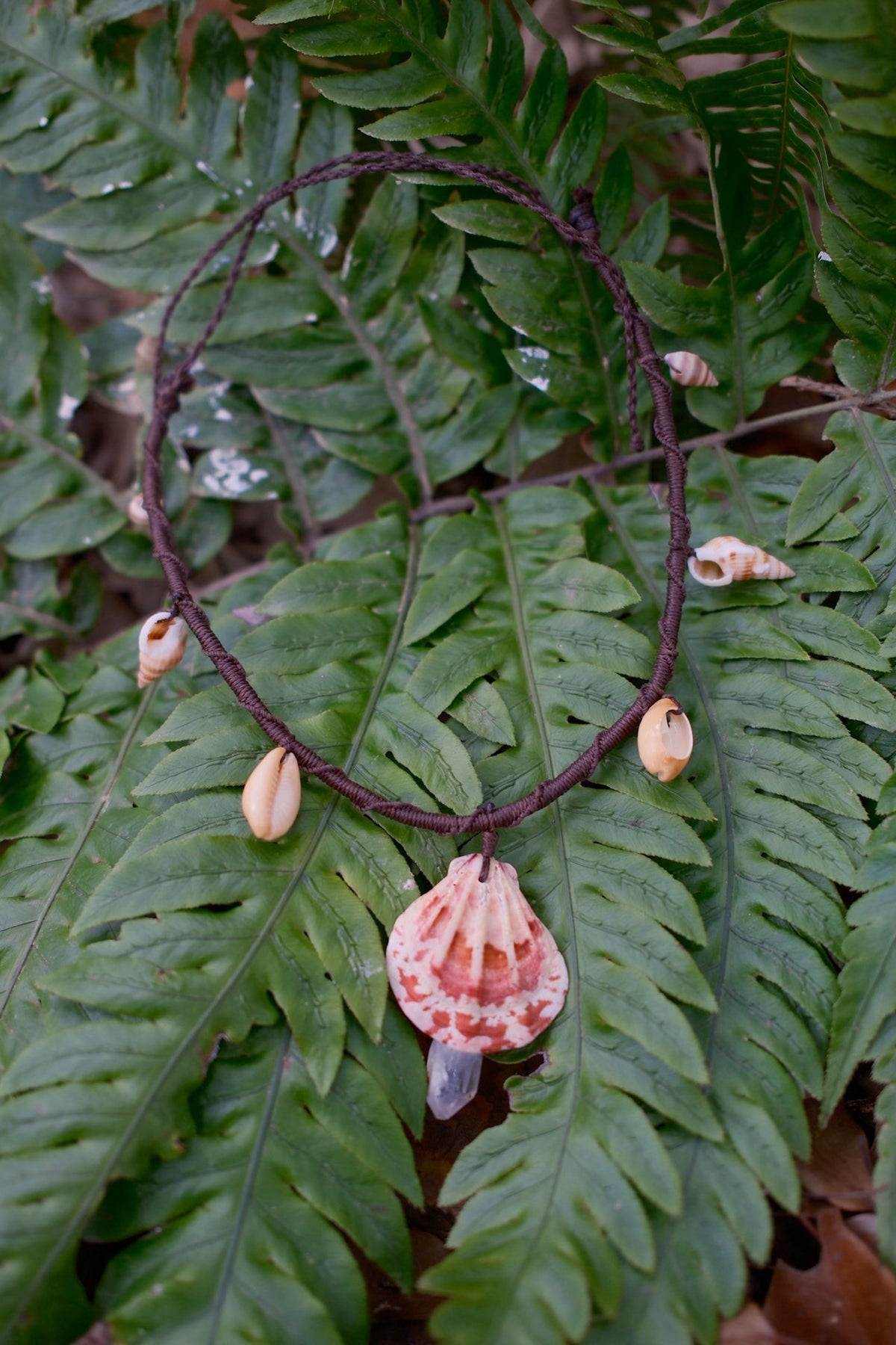 Natural Shell Conch Pendant Waxed Cord Necklace