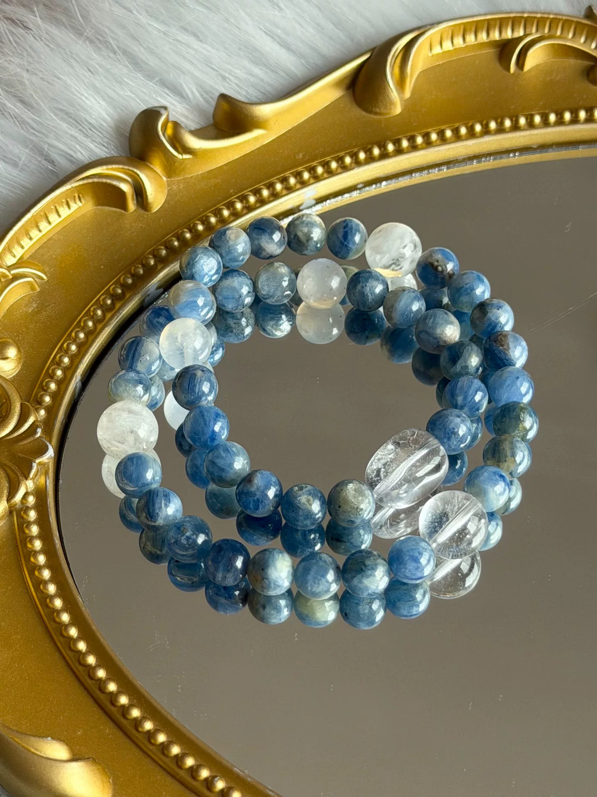 Blauwe Kyaniet Helder Kwarts Maansteen Dubbele Armband