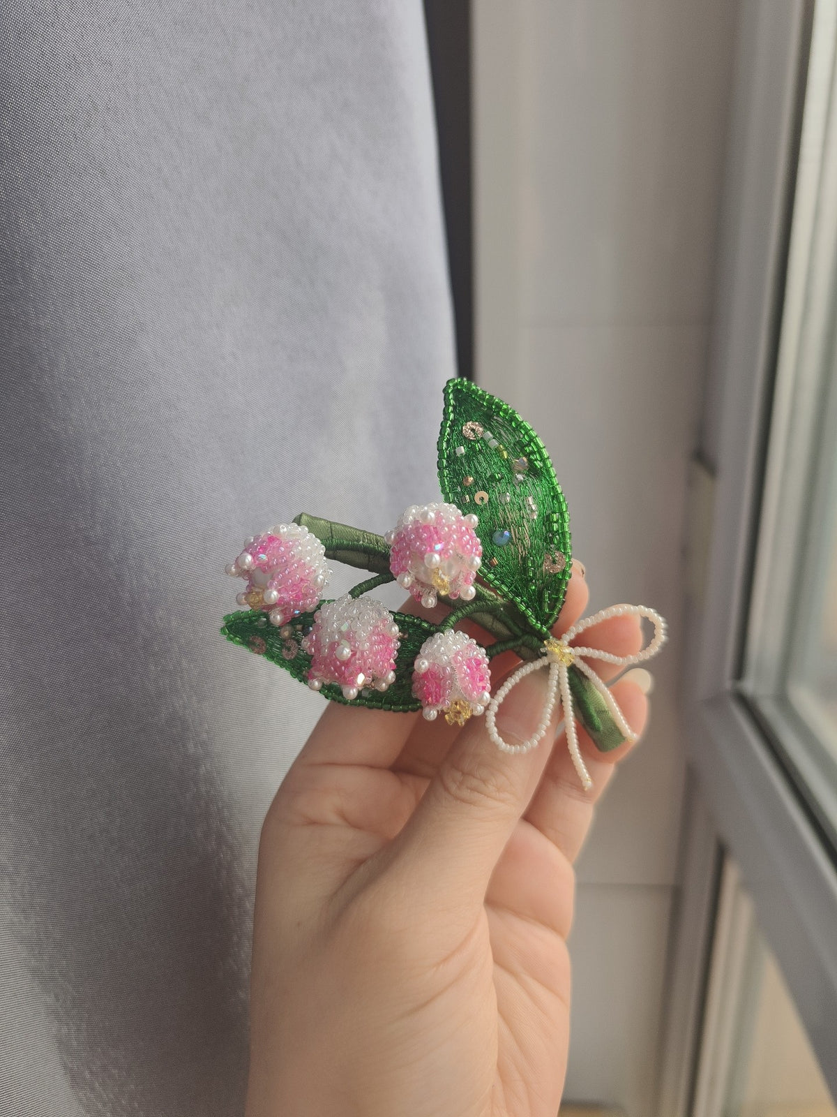 Beaded Lily of Valley Hair Clip