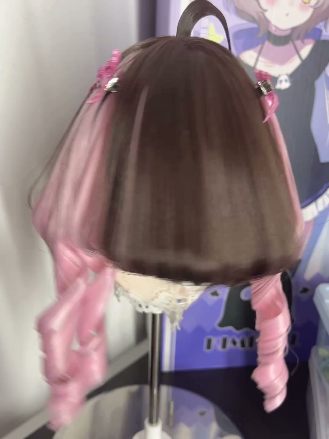 Doll Wig with Pink Twin Tails