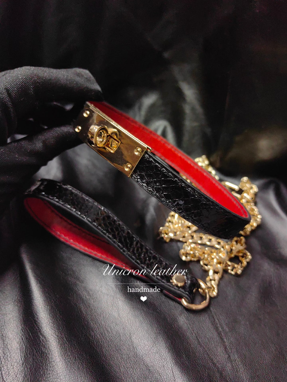Snakeskin Leather Choker Necklace Leash Set