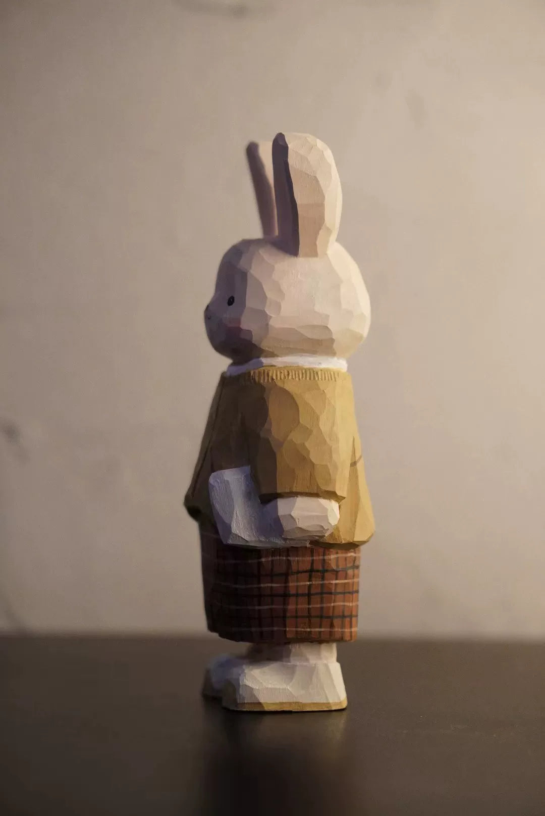 Hand Carved Basswood Rabbit Shoulder Bag Figurine