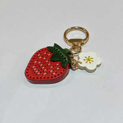 Handmade Strawberry Keychain with Vegetable-Tanned Leather