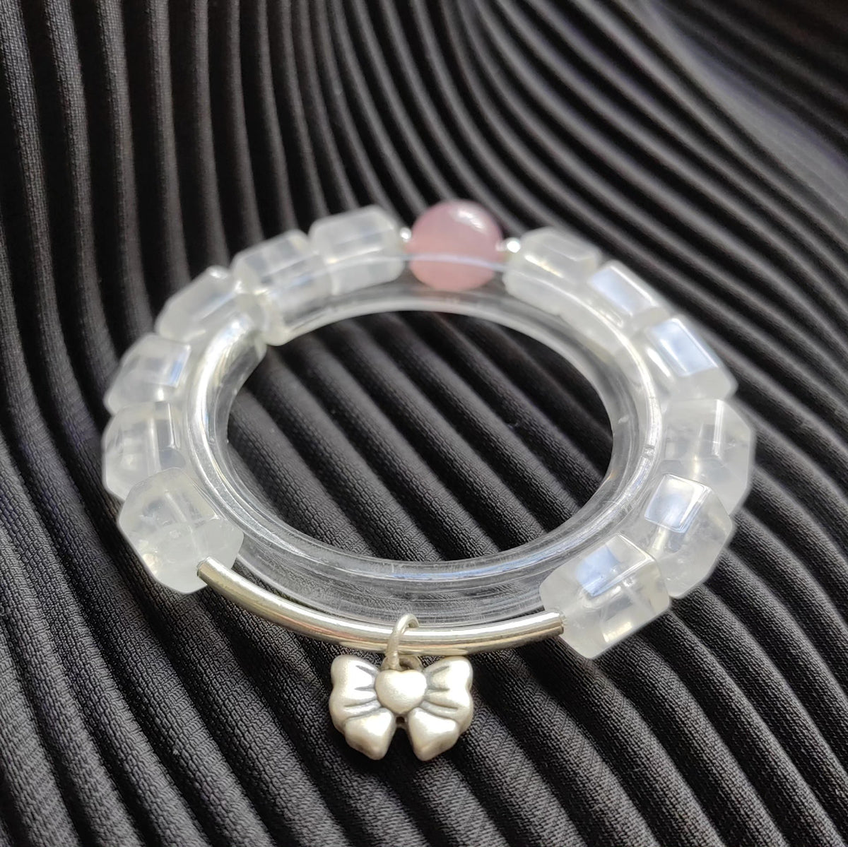 White Crystal Rose Quartz Beaded Bracelet