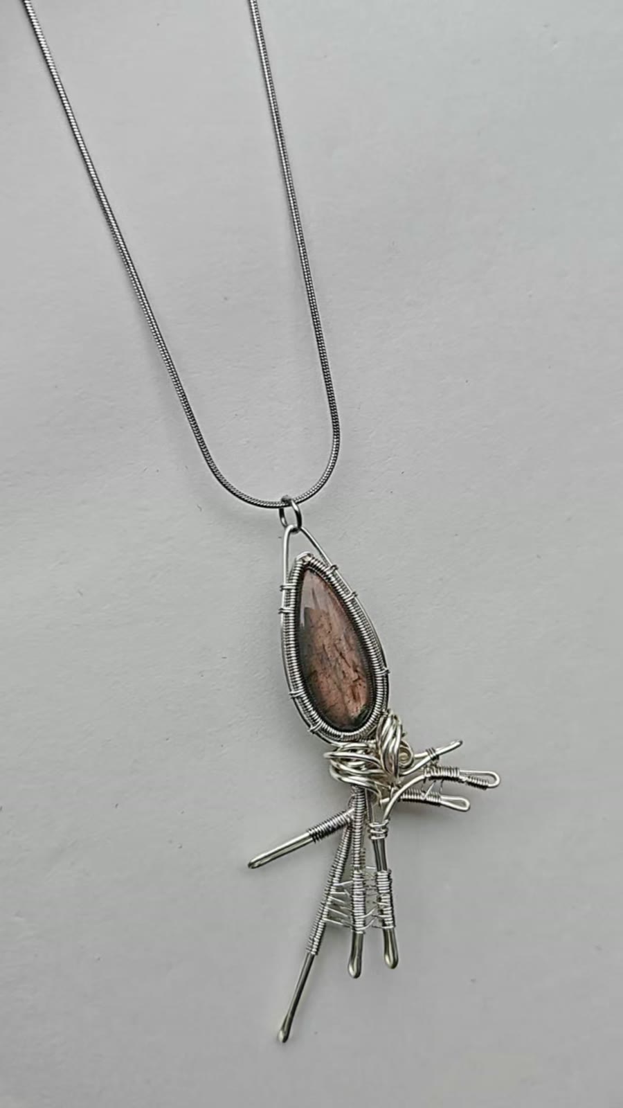 Labradorite Wire Wrapped Fishbone Necklace