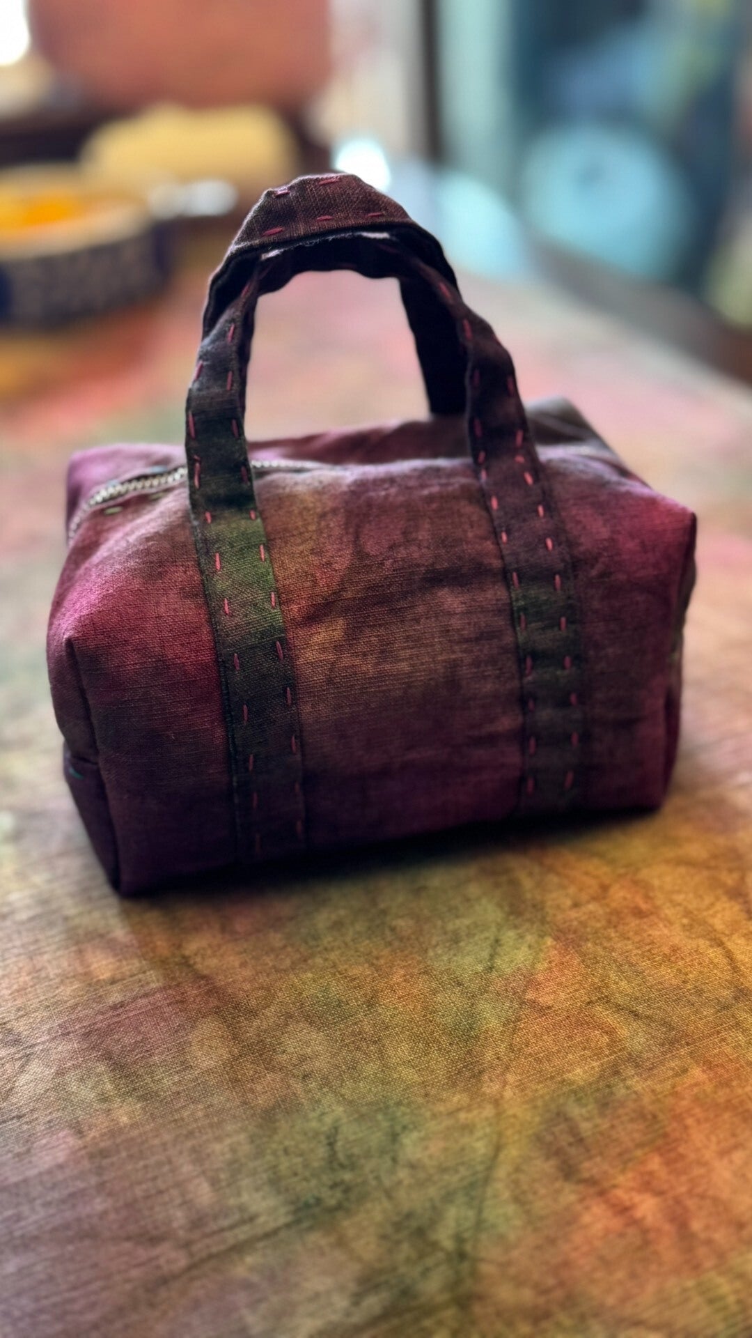 Handmade Plant-Dyed Boston Bag with Lining