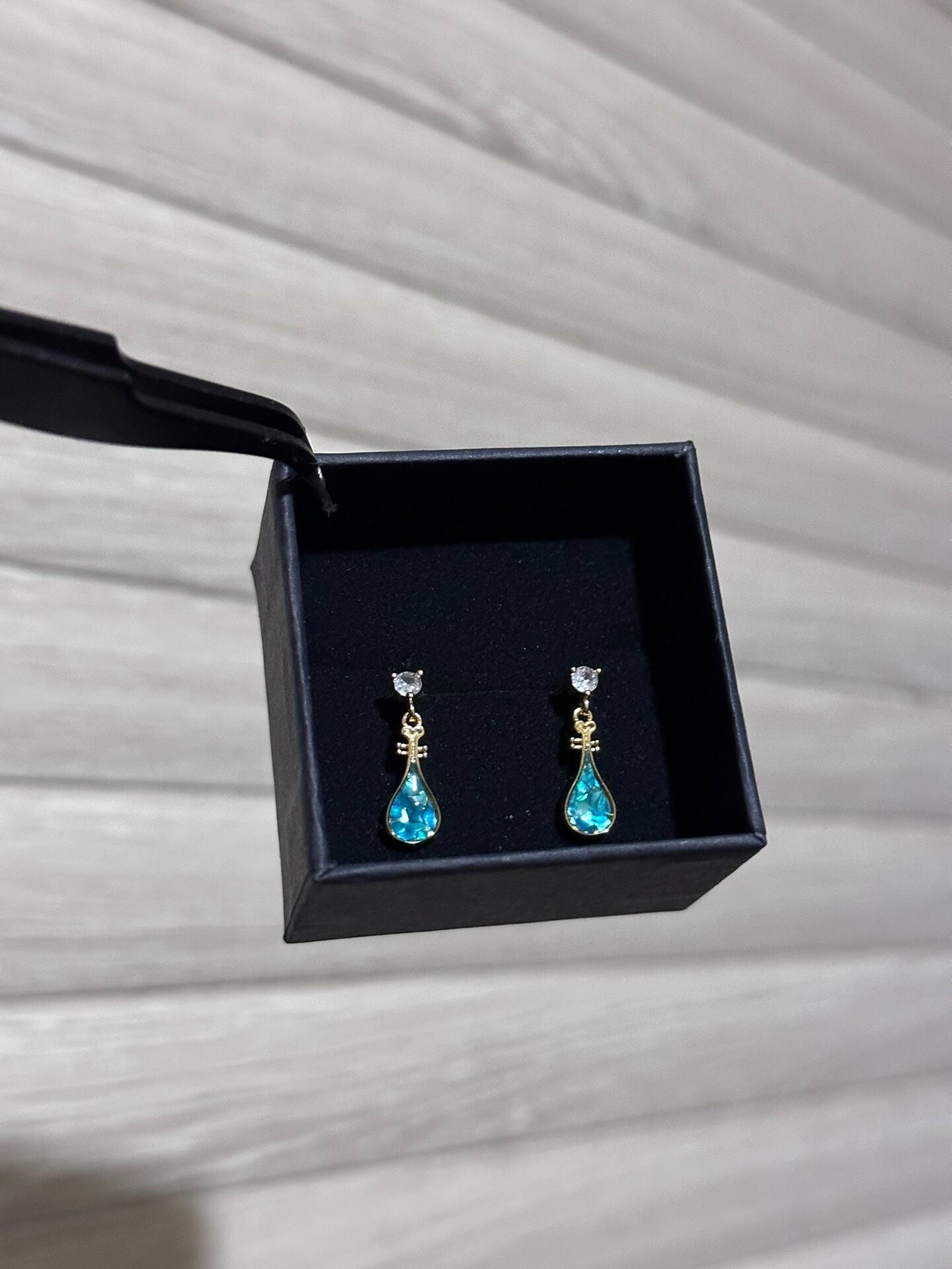 Blue Tears Abalone Shell Inlay Earrings - Pipa Shape, 925 Silver