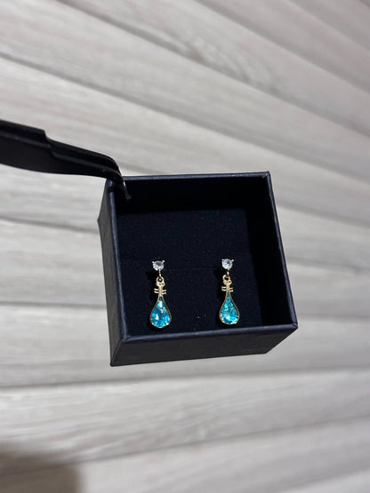 Blue Tears Abalone Shell Inlay Earrings - Pipa Shape, 925 Silver