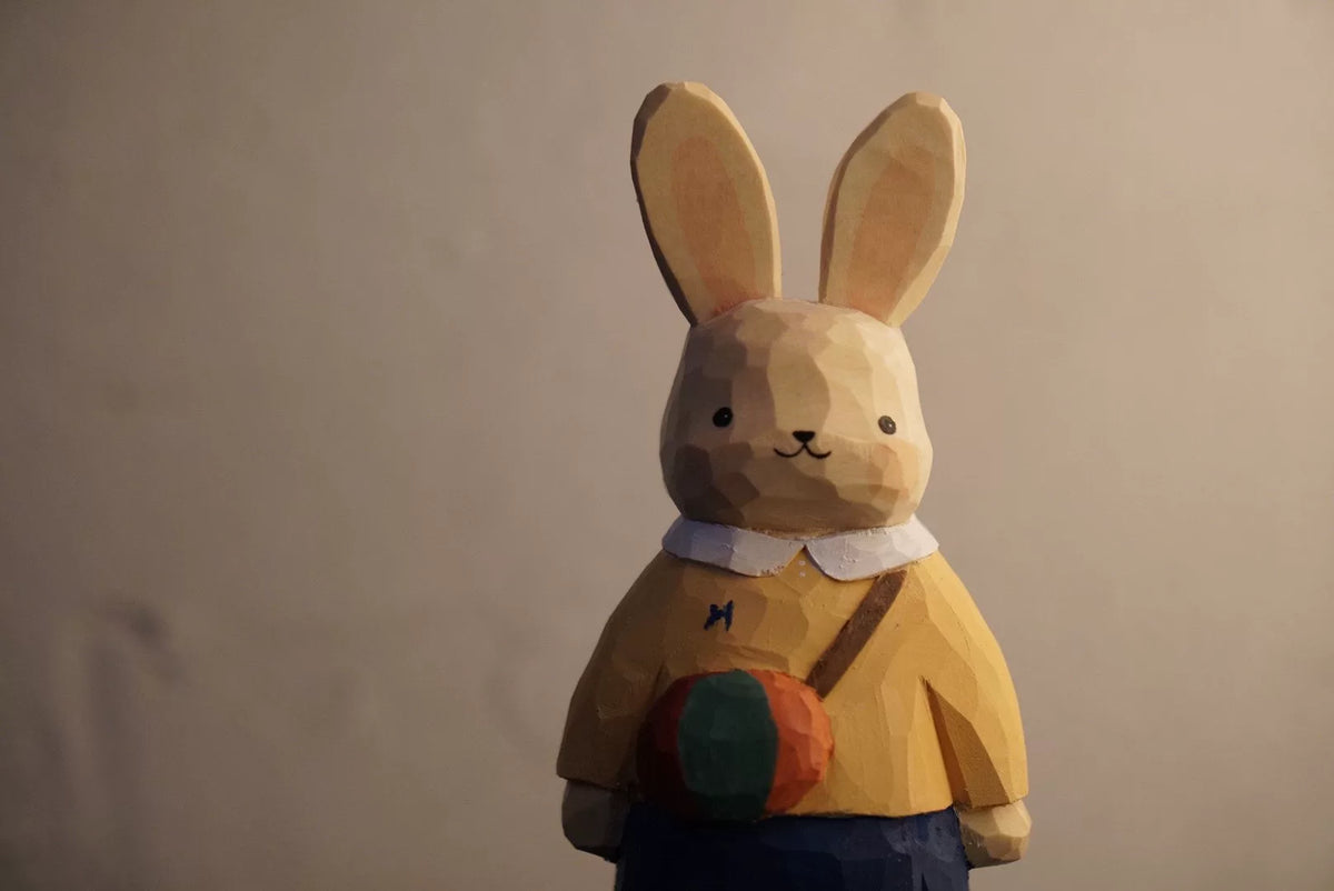 Hand Carved Wooden Rabbit Sculpture 11 cm