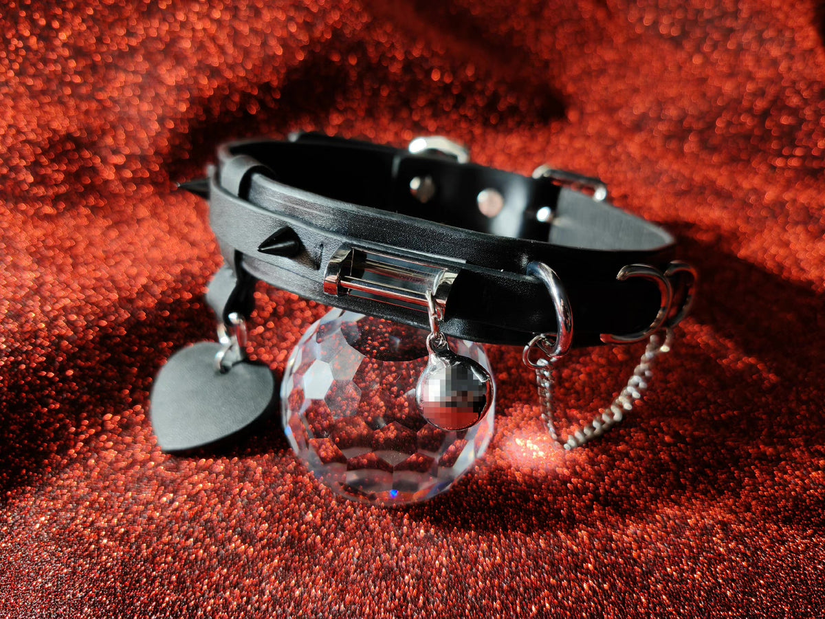 Black Leather Spiked Double Layer Collar