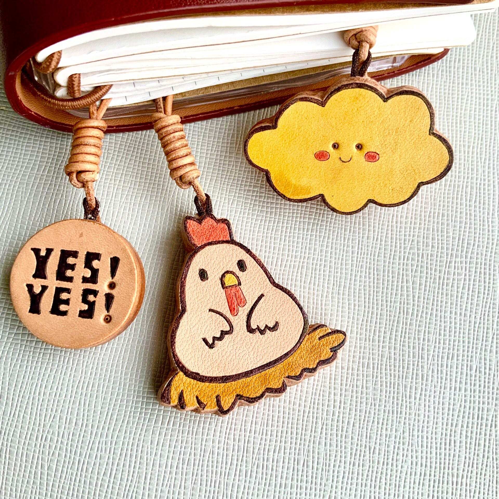 Handcrafted Leather Charm Set with Cartoon Motifs