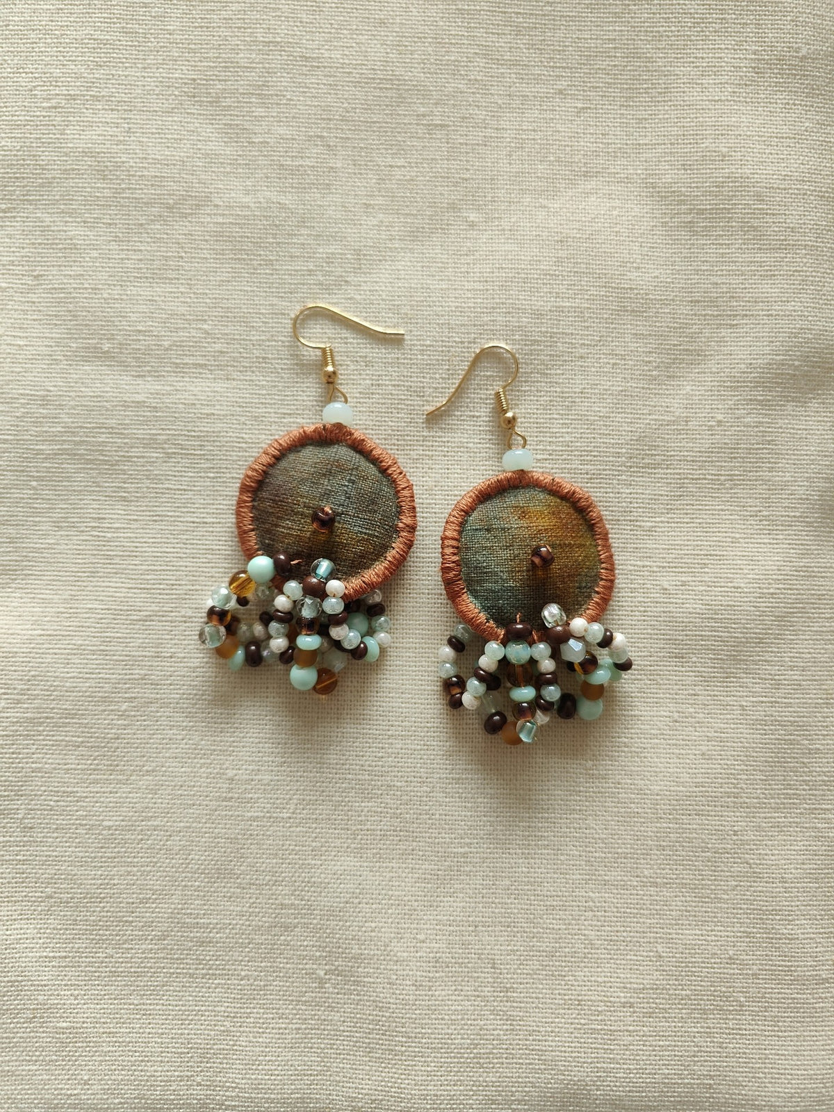Handmade Fabric Earrings with Bead Tassel